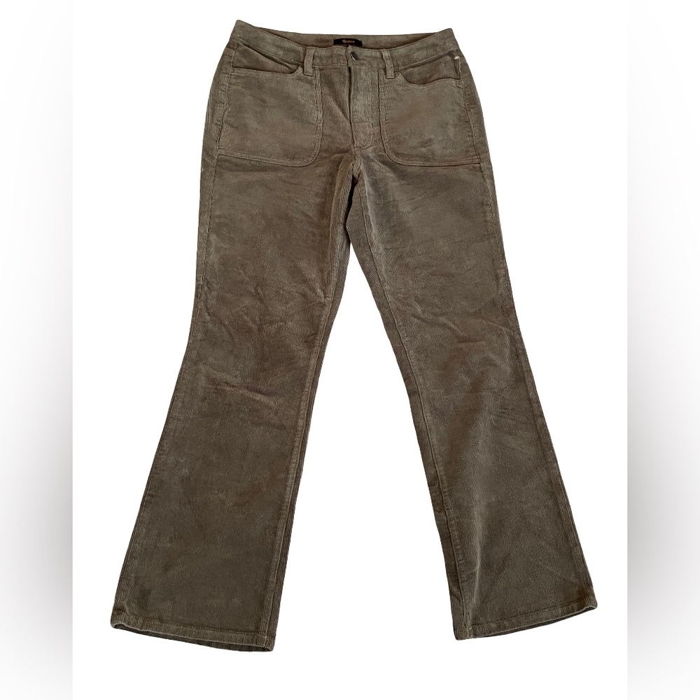 Quince olive green corduroy flare retro stretch organic cotton pants size 8